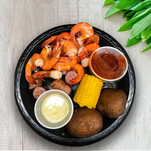 Low country boil with shrimp, sausage, corn and potatoes